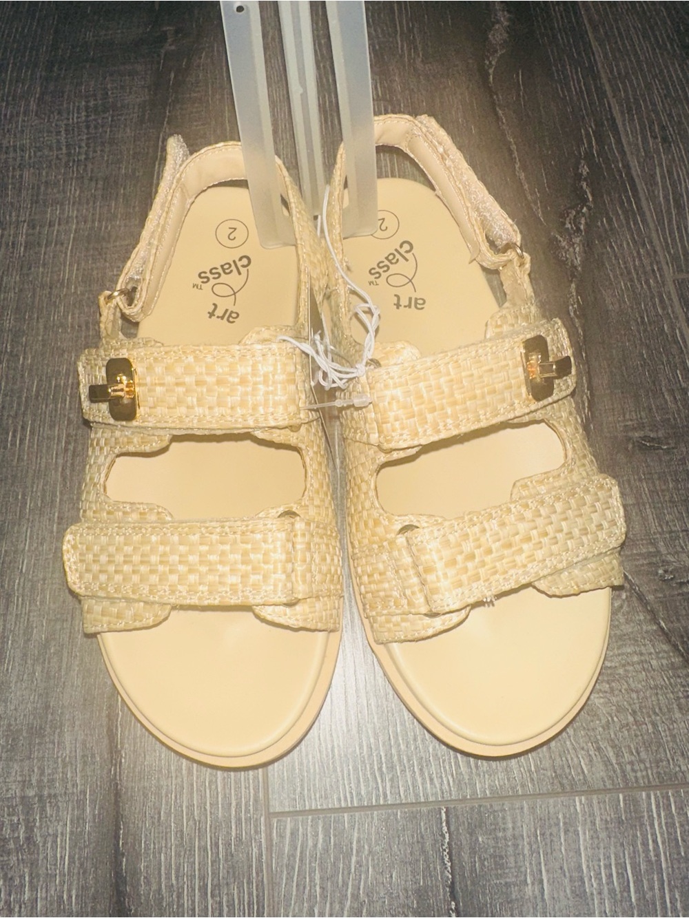 Art Class Kids' Girls Cream Woven Double-Strap Sandals